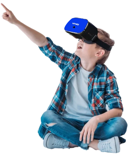 Student experiencing virtual reality tours of world landmarks